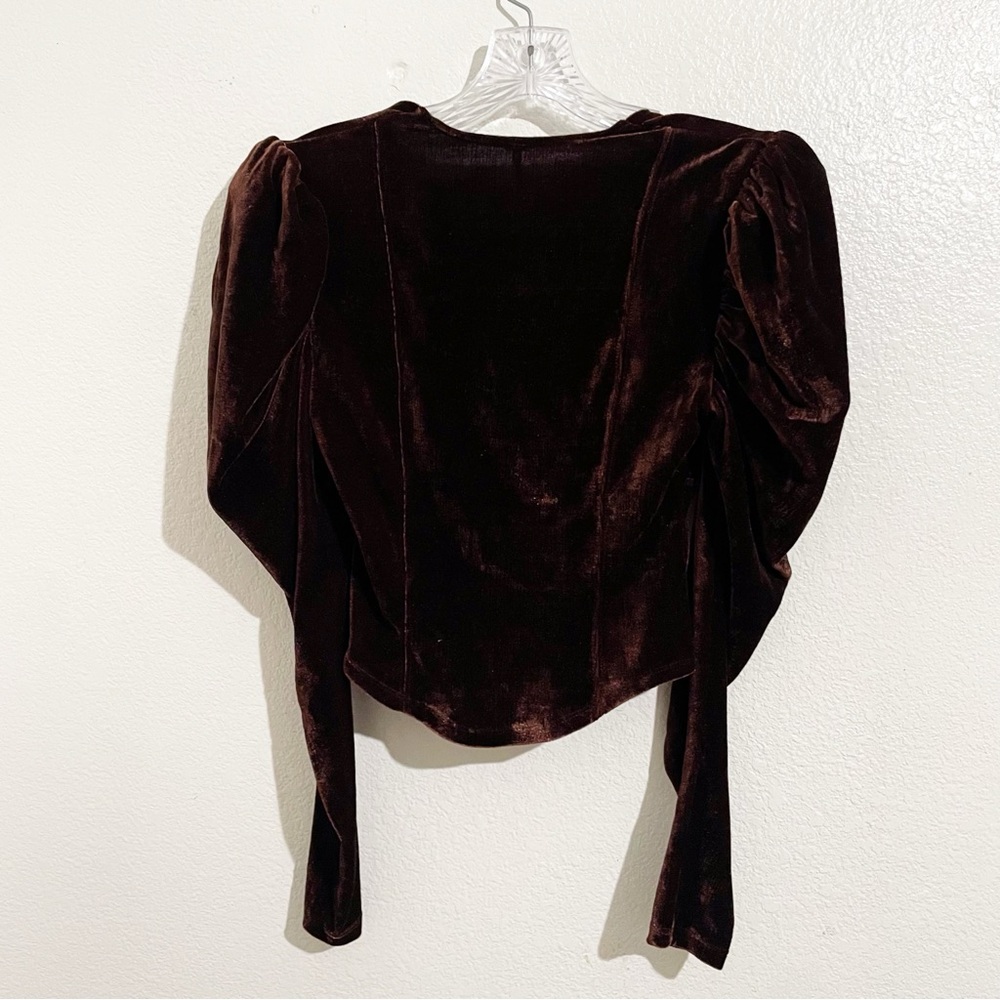 Free People Hold Me Velvet Long Puff Sleeve Top in Brown - Picture 5 of 9